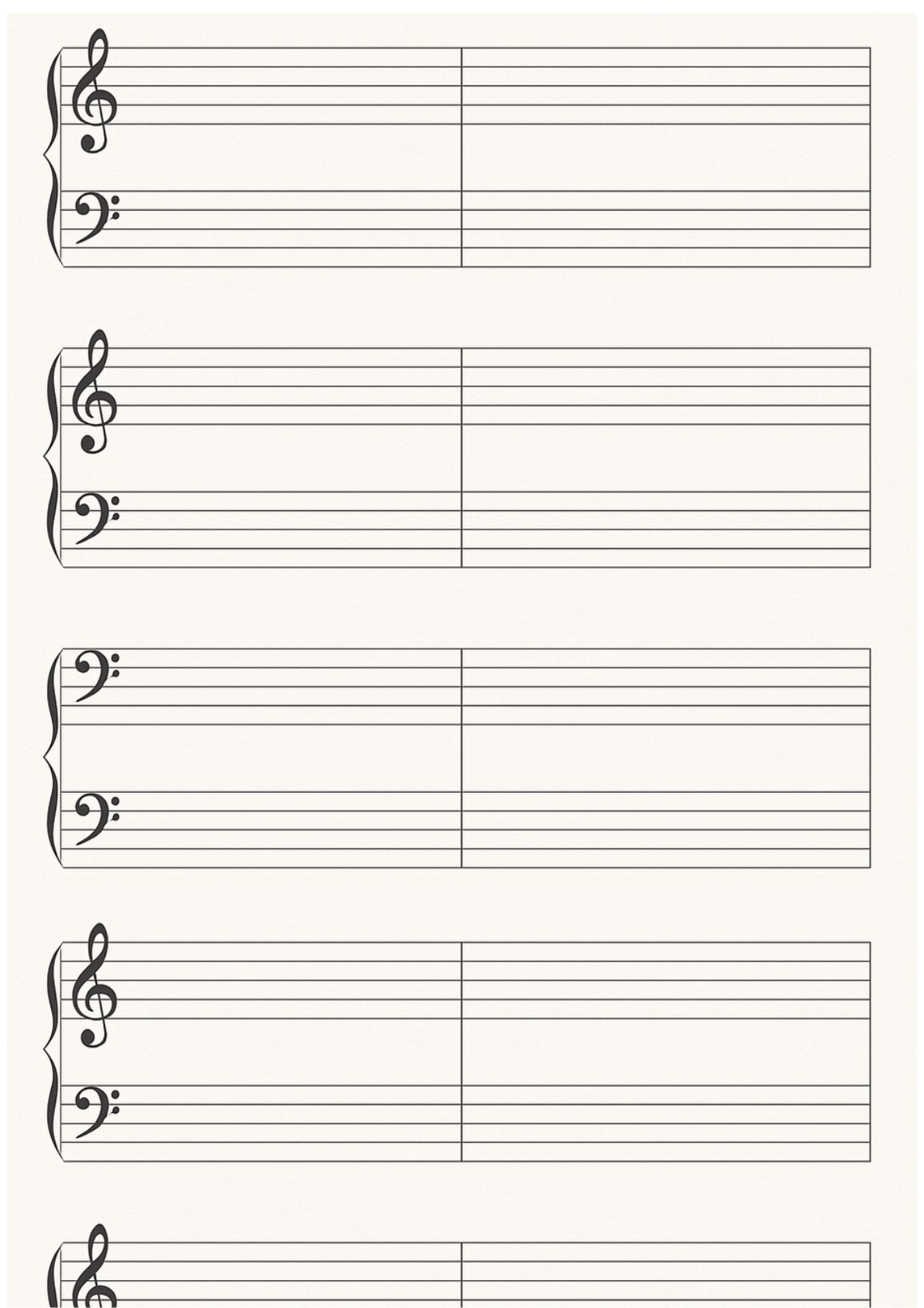 Grand staff manuscript paper for two-part writing