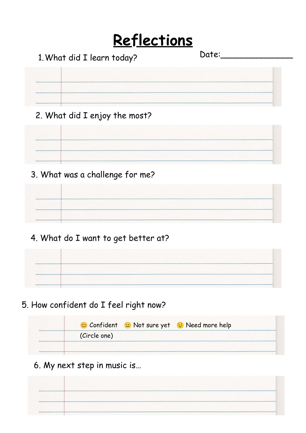 Music Journal reflection page